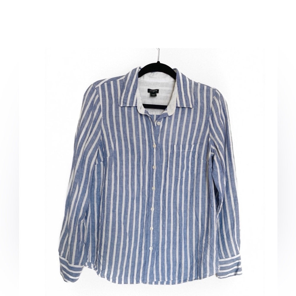 Blue and white stripe linen J.Crew button-down